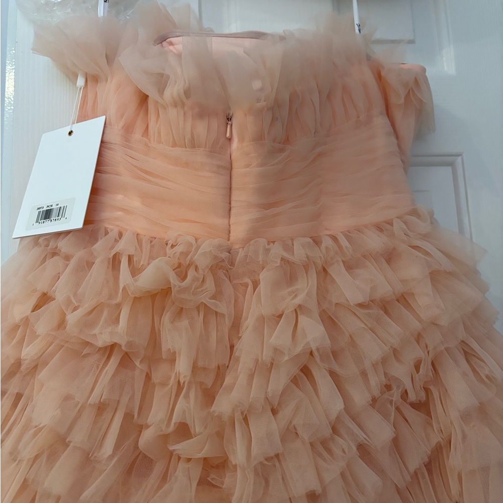 Mac Duggal Pink Strapless Tulle Ruffled Maxi Dress - Picture 9 of 10
